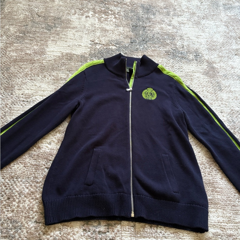 Ralph Lauren Navy and Lime Zip-Up Sweater